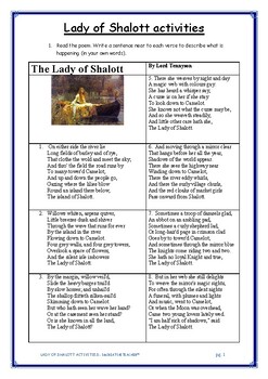 Preview of The Lady of Shalott by Alfred Lord Tennyson - Extension Learning Activities