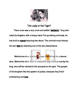 Preview of The Lady or the Tiger Modified Reader