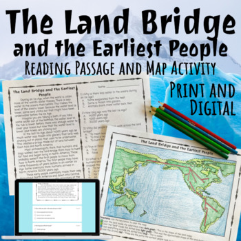 Preview of The Land Bridge Beringia Reading Comprehension Passage and Map Activity