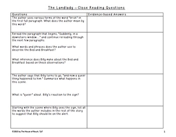 Close Reading for Literary Devices: The Landlady by Roald Dahl | TPT