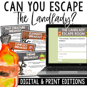 Preview of The Landlady Escape Room - A Scary Story Activity for Middle School ELA