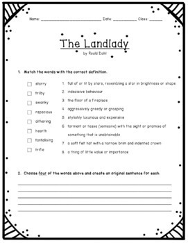 The Landlady by Roald Dahl WORKSHEET / Handout by quotes and coffee
