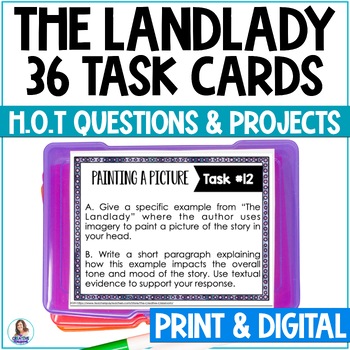 Preview of The Landlady by Roald Dahl - Short Story Reading Comprehension Task Cards