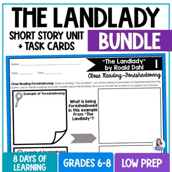 Preview of The Landlady by Roald Dahl Short Story Unit -  Narrative Writing - 36 Task Cards