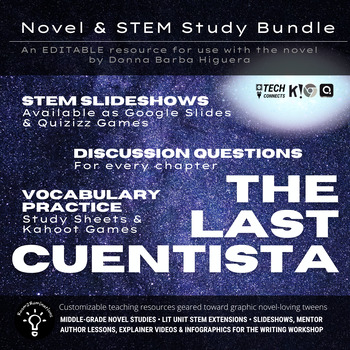 Preview of The Last Cuentista Discussion Questions, Vocabulary Activities & STEM Slideshows