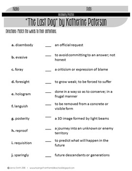 9 worksheet vocabulary unit by by the Katherine The Dog Paterson Last Musings from