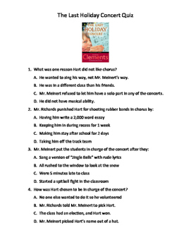 The Last Holiday Concert Comprehension Quiz By Nicky Lott Tpt