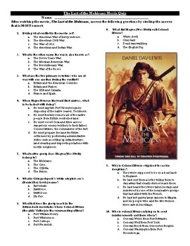 Preview of The Last of the Mohicans Movie Quiz