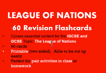 Preview of The League of Nations 60 REVISION FLASHCARDS: IGCSE / GCSE History