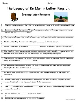 Preview of The Legacy of Martin Luther King Jr. Brainpop Response