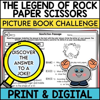 Legend of Rock Paper Scissors Book Study, Comprehension, Quiz, Bookmarks
