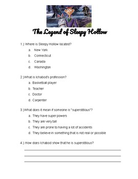 Preview of The Legend of Sleepy Hollow Movie Questions (Disney)