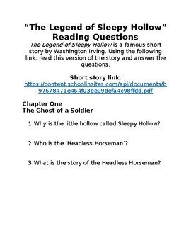 Preview of "The Legend of Sleepy Hollow" Reading Questions and Answers