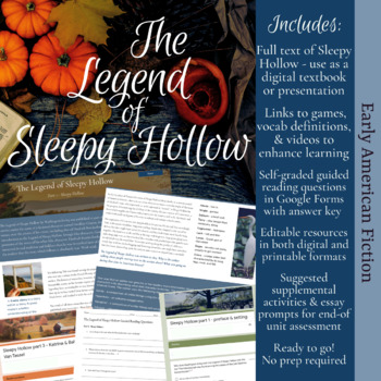 Preview of The Legend of Sleepy Hollow Unit: full story, questions, worksheets & activities