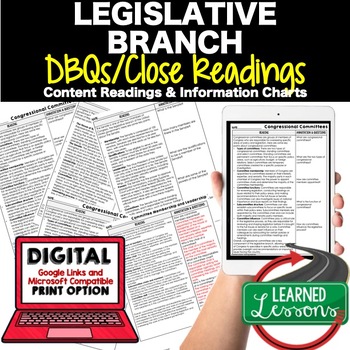 Preview of The Legislative Branch DBQ Reading Activity, Google, Civics DBQ, Close Reading