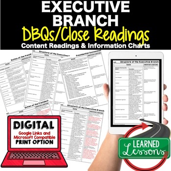 Preview of The Executive Branch DBQ Reading Activity, Google, Civics DBQ, Close Reading