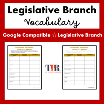 Preview of The Legislative Branch Vocabulary Terms and Graphic Organizer (Google Comp.)