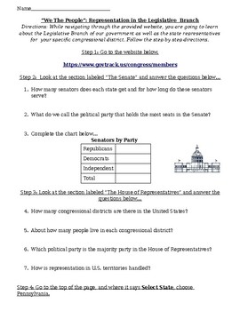 Preview of The Legislative Branch:  Your Congressional Representatives