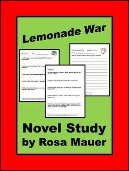 Preview of The Lemonade War Chapter Reading Comprehension Questions Book #1 in Series