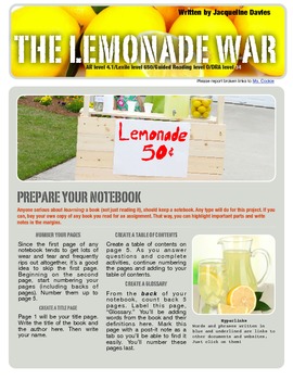 Preview of The Lemonade War — Hyperlinked PDF project to accompany novel