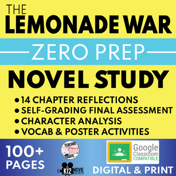 Preview of The Lemonade War Novel Study | Book Guide | No Prep | Self Grading