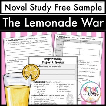 Preview of The Lemonade War Novel Study FREE Sample | Worksheets and Activities
