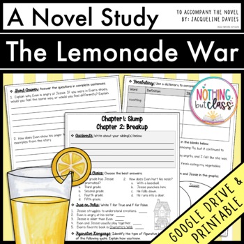Preview of The Lemonade War Novel Study Unit - Comprehension | Activities | Tests