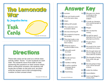 Preview of The Lemonade War Task Card Set