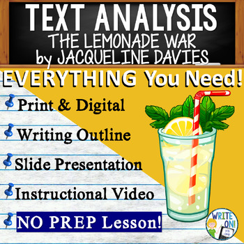 Preview of The Lemonade War - Text Based Evidence, Text Analysis Essay Writing, Citing Text