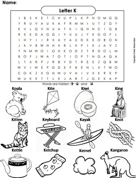phonics worksheet beginning letter sounds letter of the week k word search