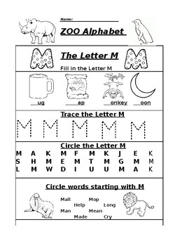 the letter m zoo alphabet worksheet by pointer education tpt