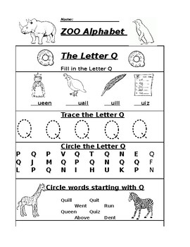 the letter q zoo alphabet worksheet by pointer education tpt