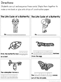 The Life Cycle of a Butterfly printable mini book, worksheets, & cards