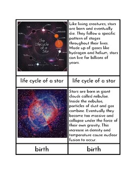 Preview of The Life Cycle of a Star - Three/Four Part Cards