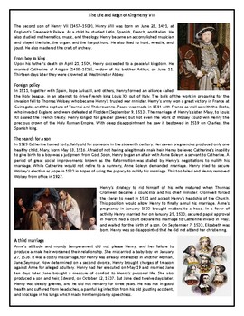 Preview of The Life and Reign of King Henry VIII - Reading Comprehension Worksheet / Text