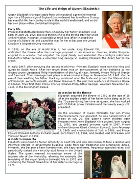 Preview of The Life and Reign of Queen Elizabeth II - Reading Comprehension