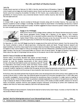 Preview of The Life and Work of Charles Darwin - Reading Comprehension Worksheet