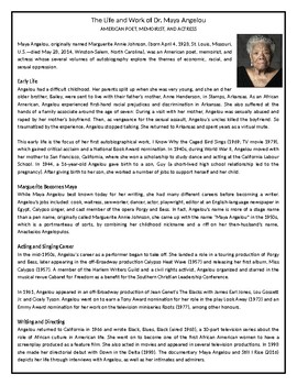 Preview of The Life and Work of Dr. Maya Angelou - Reading Comprehension Worksheet / Text