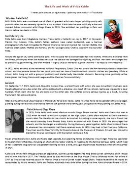 Preview of The Life and Work of Frida Kahlo - Reading Comprehension Worksheet / Biography