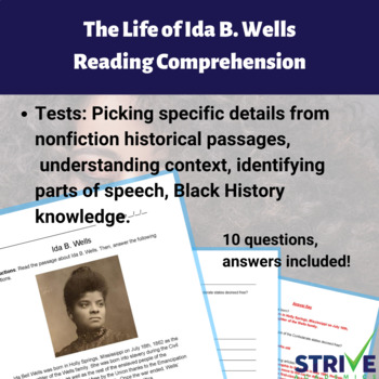 Preview of The Life of Ida B. Wells Reading Comprehension and Black History Worksheet