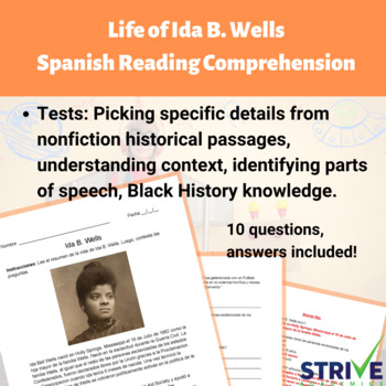 Preview of The Life of Ida B. Wells Spanish Reading Comprehension and History Worksheet