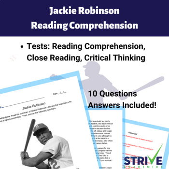 Preview of The Life of Jackie Robinson Reading Comprehension and Black History Worksheet