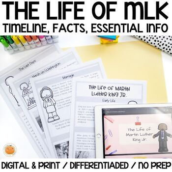 Preview of The Life of MLK | Timelines & Facts | Black History Month  | Hybrid & Printables