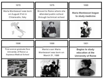 Preview of The Life of Maria Montessori - 3 part cards
