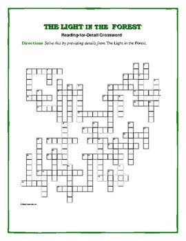 The Light in the Forest: Reading for Detail Crossword Great Test Review