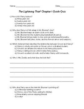 Percy Jackson Chapter 11 Quiz and Key by NYCDOE Teaching