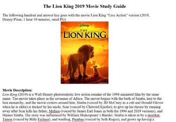 Preview of The Lion King 2019 Condensed Movie Study Guide