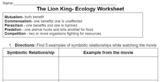 The Lion King Ecology Worksheet
