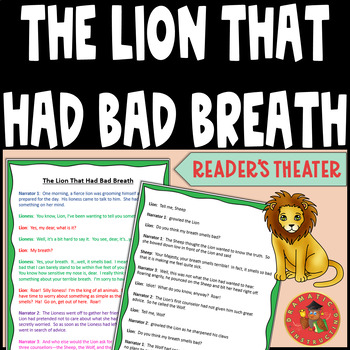 Preview of The Lion That Had Bad Breath Reader's Theater Script 1st 2nd 3rd Comprehension