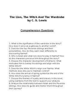 The Lion, The Witch And The Ward Comprehension & Essay Questions ...